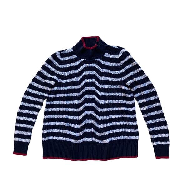 LOFT Nautical Striped 100% Cotton Funnel Neck Sweater Size Small - Picture 1 of 7